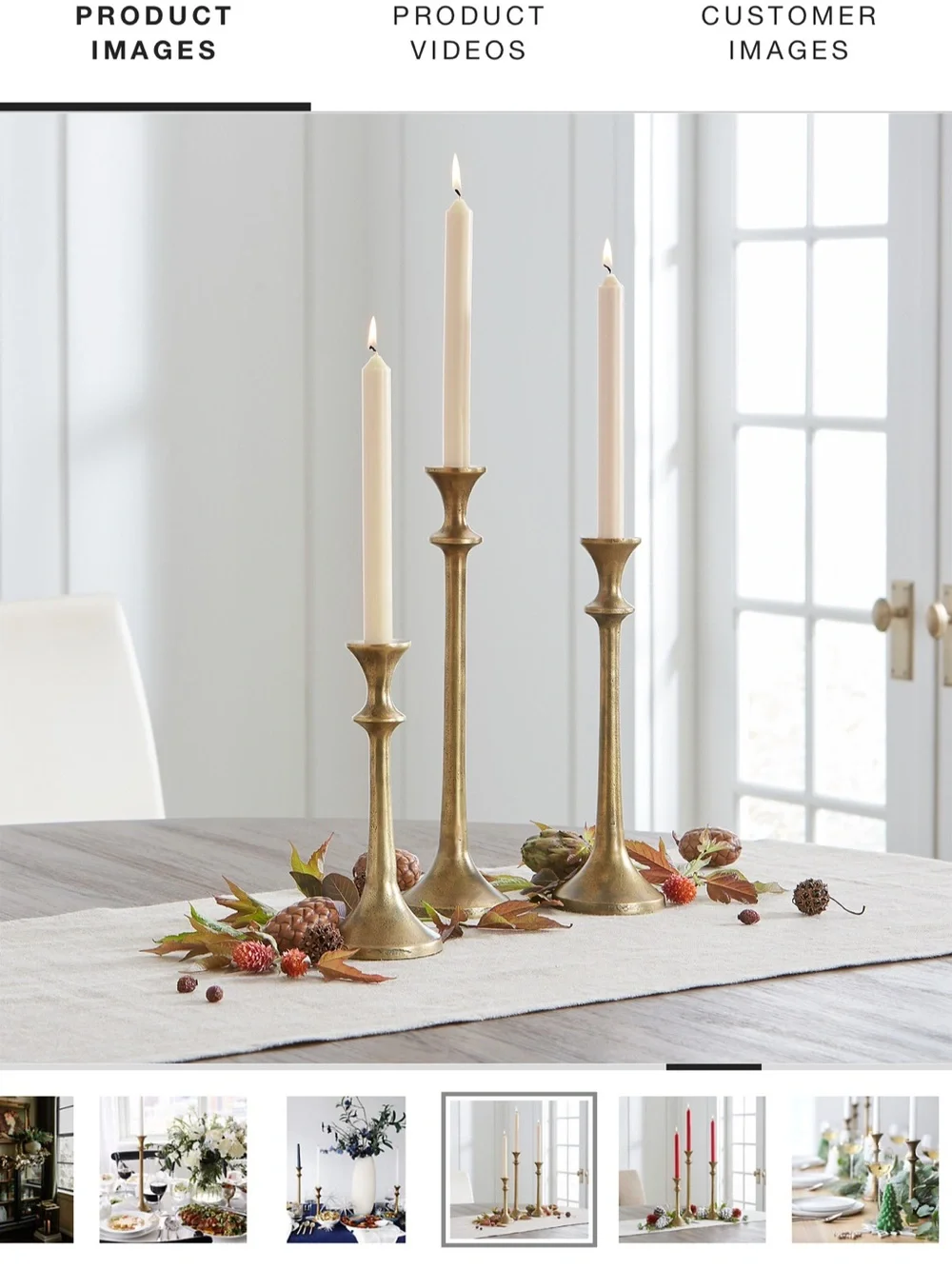 Crate & Barrel Emmett Antique Brass Taper Candle Holder Set of 3 Black